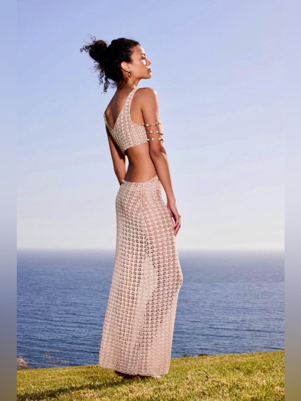 Cult Gaia Tyra Crochet Knit Dress, off white xs extra small